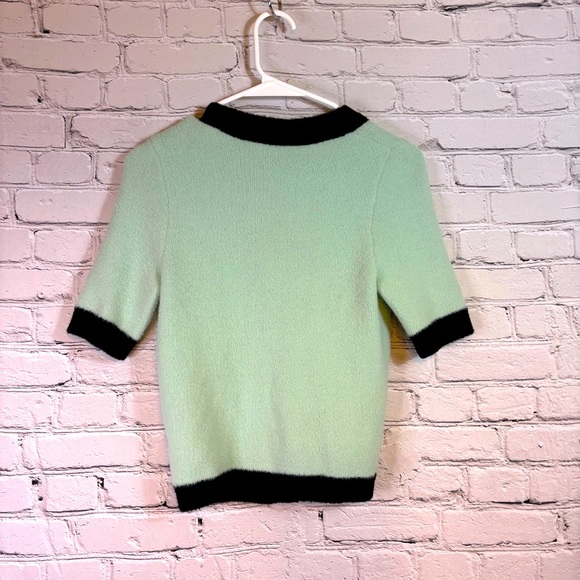 Express Mint Fuzzy Sweater with Gold Buttons - Picture 2 of 7